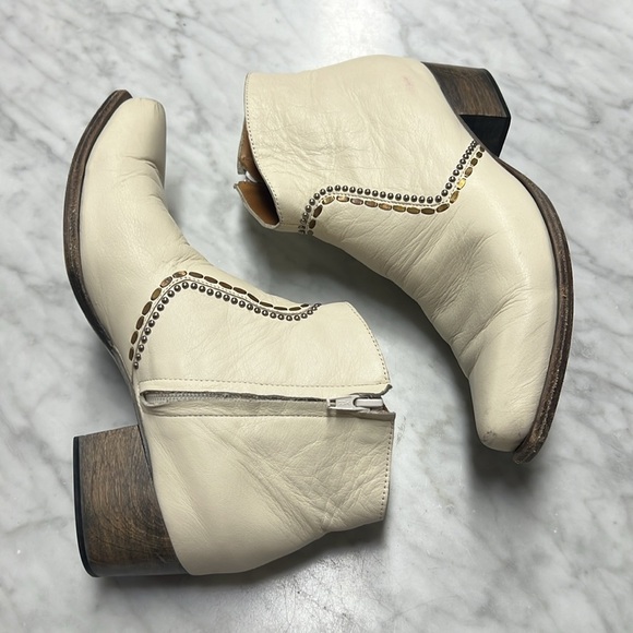 Calleen Cordero Cream Leather Embellished Ankle Western Inspired Bootie 7.5 - Picture 5 of 12